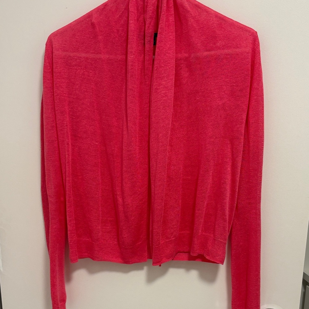 Theory Vibrant Pink Lightweight Linen Blend Long Sleeve Sweater Size S